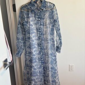 STAUD Blue and White Tropical Print Maxi Dress